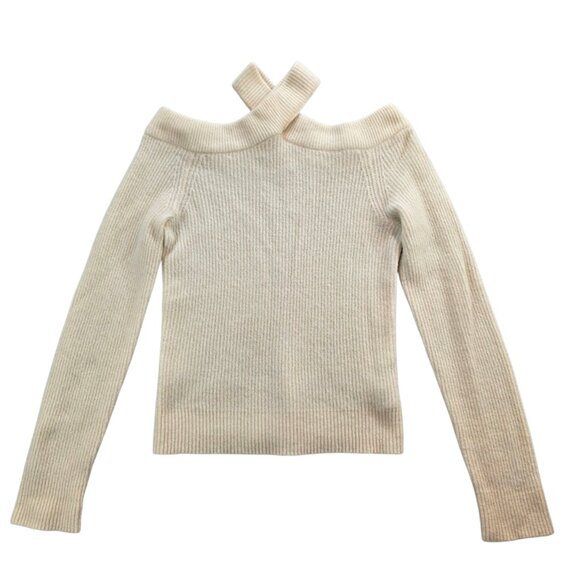 Moth by Anthropologie Cream Cable Knit Criss Cross Open Shoulder Sweater LS sz S - Picture 3 of 11